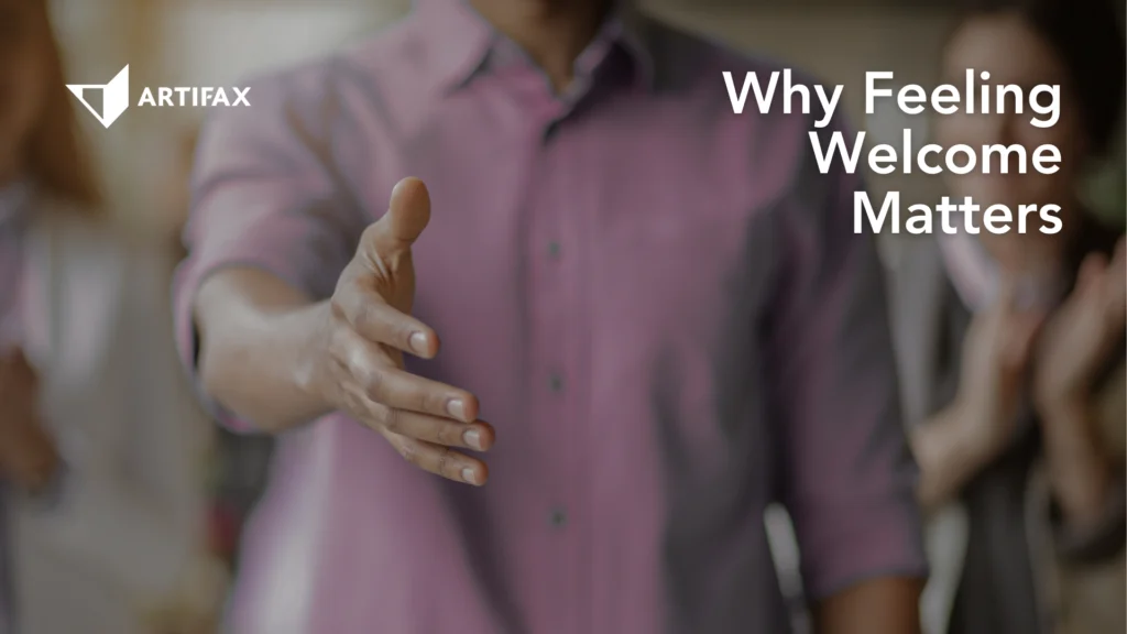 An outstretched hand offering a welcoming gesture, symbolizing inclusion, approachability, and the importance of making people feel welcome.