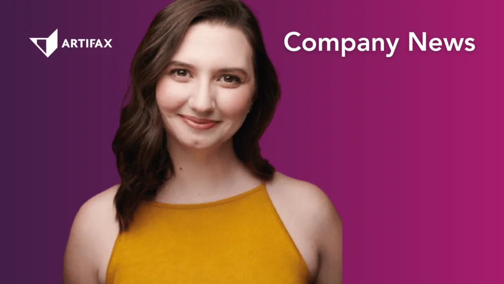 Artifax banner featuring a headshot of a woman smiling against a purple gradient background with the heading Company News.