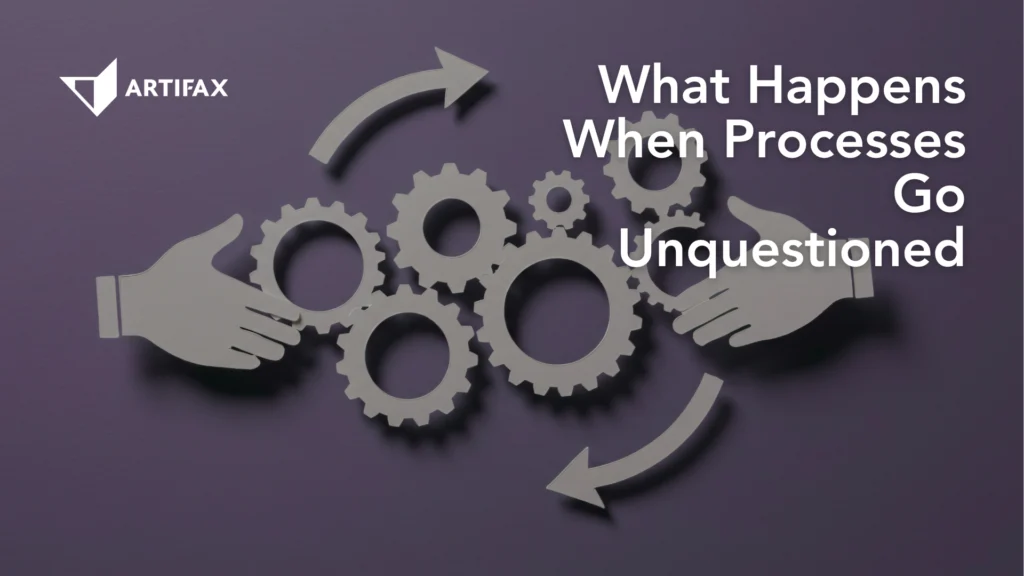 Cutout hands adjusting interconnected gears with circular arrows representing workflow and processes