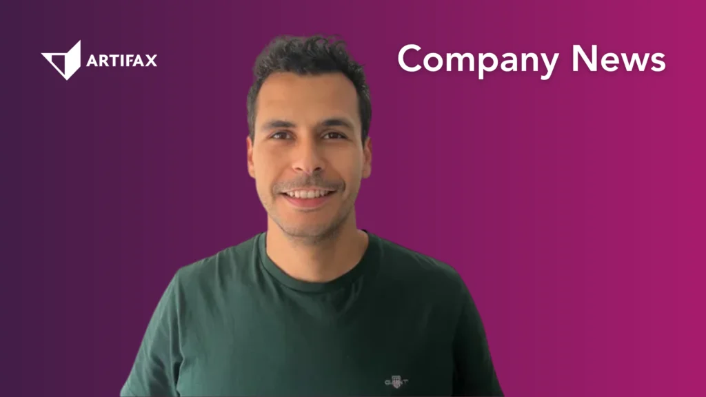 Artifax banner featuring a headshot of a man smiling against a purple gradient background with the heading Company News.