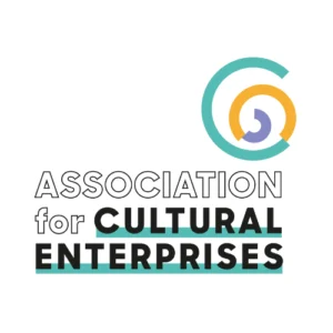 Logo of the Association for Cultural Enterprises, featuring circular design elements and bold text emphasizing “Cultural Enterprises.”