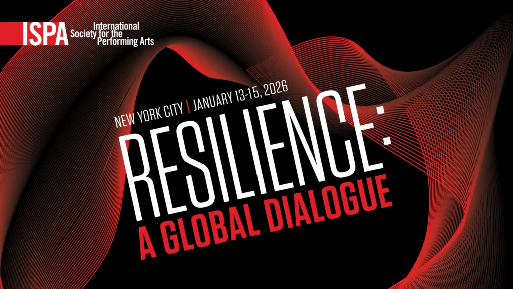 Red and black abstract waves with text promoting ISPA's January 2026 conference in New York City titled “RESILIENCE: A Global Dialogue.