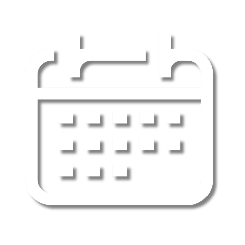 White calendar icon representing scheduling and event planning.