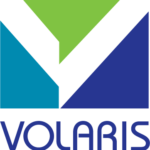 Volaris logo with geometric shapes in green, blue, and navy