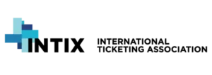 Logo of INTIX featuring overlapping blue shapes forming a cross-like design and the text “INTIX International Ticketing Association.”