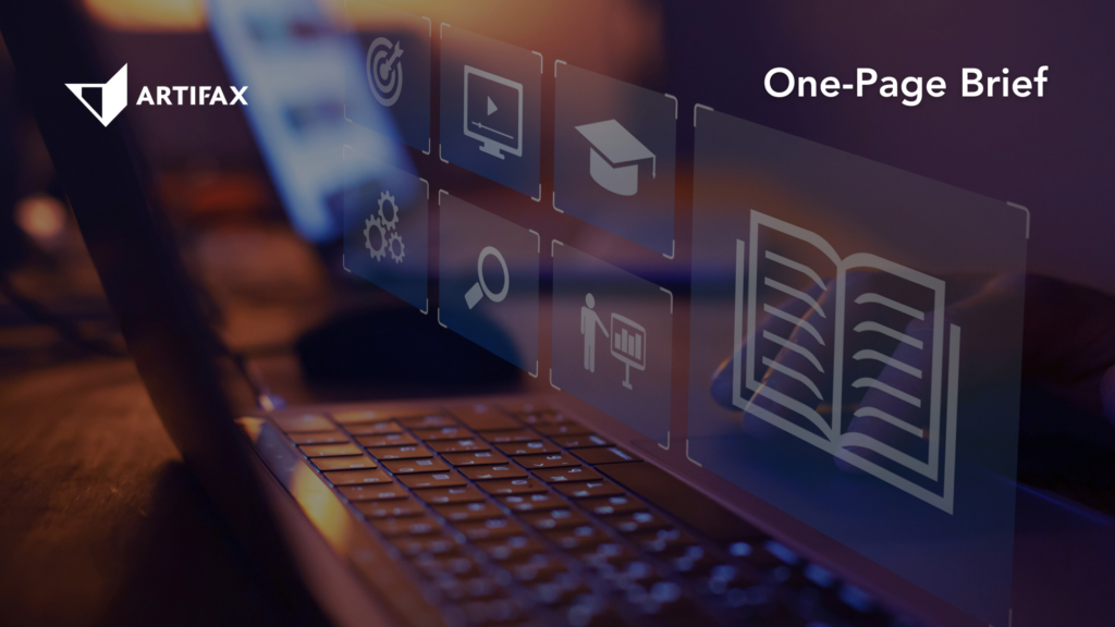 Laptop with digital icons representing learning and research, used as a header image for an Artifax whitepaper.